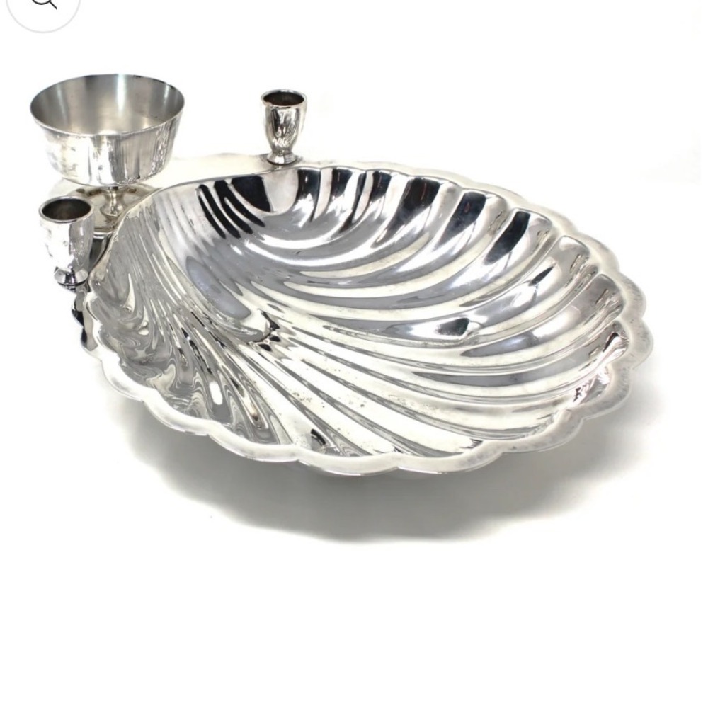 Vintage FB Rogers Silver Co Clamshell Server Silverplate Tray Candle Holders Cup
